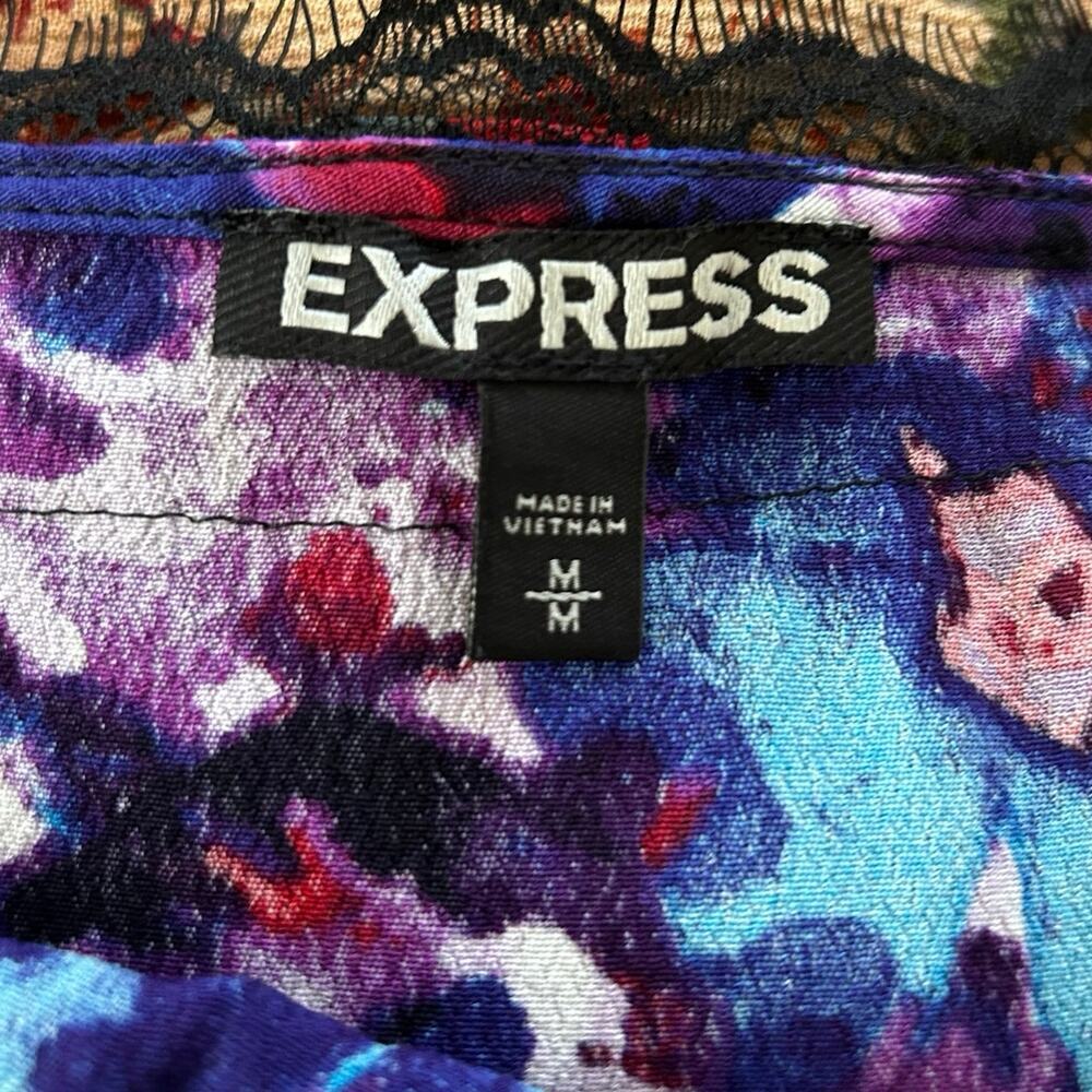 Express Lace Slip Dress Women Medium Purple Floral Satin Mini Party Y2k Cocktail - Picture 5 of 9